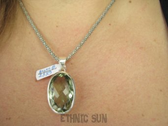 bwee2339 Biżuteria Ekskluzywna !! RZADKOŚĆ Lśniący OKAZ 16g! Wisior Zawieszka Zielony AMETYST unikat Srebro 925 #