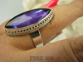 bpe7829 BIŻUTERIA ORIENTALNA !!!  Pierścień Fioletowy Ametyst - kamień mądrości r.19 Srebro 925 #
