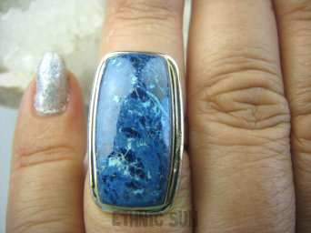 bpe5989 Niebiańsko piękna GALAKTYKA Klasyczny Pierścień naturalny Niebieski AZURYT r.13 Srebro 925 #