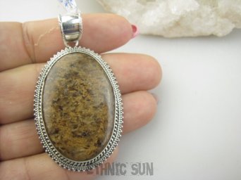 bwe3783 EGZOTYCZNY DUŻY 20g !!! Wisior Zawieszka KOJĄCA moc natury JASPIS BURSZTYNOWY zdobione Srebro 925 #