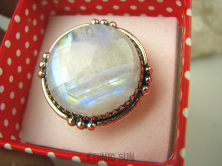 bpe6721 Cudna TĘCZA BARW - Piękność Pierścień Wielokolorowy KAMIEŃ KSIĘŻYCOWY Z TĘCZĄ r.21 Srebro 925 #