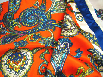 SZ51 Bajecznie kolorowa ŻYWA  elegancka duża 90cm x 90cm piękna chusta orientalny Szal Pomarańczowo Beżowa  Reyon 
