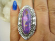 bpe9668 Długi 4.7cm Fioletowy UNIKAT w orientalnej szerokiej oprawie !!!! Pierścień Pierścionek TURKUS MIEDZIANY MIEDZIOWY r.20/ r.21 Srebro 925 # - 4