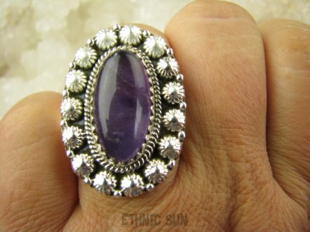 bpe9117 PIĘKNY OKAZ !!! Wyjatkowy Pierścień Pierścionek Fioletowy Ametyst - kamień mądrości DUŻY ROZMIAR r.23 Srebro 925 #