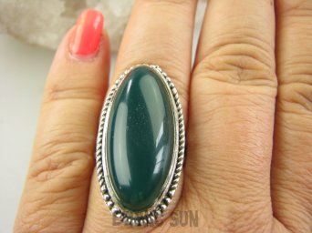 bpe9154 PIĘKNY duży 3,3cm Pierścień Pierścionek Zielony ONYKS regeneruje SERCE, EGZEMY, PAMIĘĆ r.17 Srebro 925 #