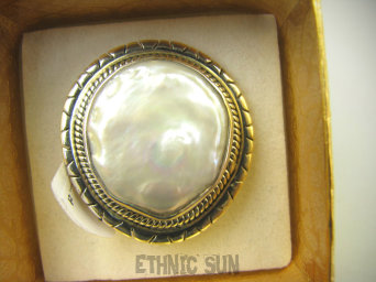 bpee4059 Wielka PERŁA BIWA CUDO piękny Elegancki Pierścień Pierścionek z niesamowitą DUŻA opalizująca perła r.15/ r.16 Srebro 925 #