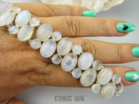 bb3801 Szeroka DUŻA DWURZĘDOWA aż 55 gramów 28 szt. Wspaniała Wielobarwna Bransoleta Kamień Księżycowy Srebro 925 #