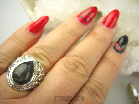 bpe9020 Egzotyczny Pierścień Pierścionek Labradoryt Spektrolit kamień Zorzy Polarnej r.17 zdobiona obrączka Srebro 925 #