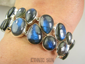 bb3767 XXXL KRÓLOWA NOCY !!!! Maxymalnie lśniąca DWURZĘDOWA Ogromna szeroka 55 gramów!!! WSPANIAŁA Bransoleta z Labradorytami Labradoryt Spektrolit Srebro 925 #