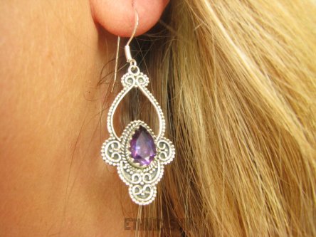 bkee1072 Egzotyczne Długie Lekkie Ażurowe Kolczyki Fioletowy Ametyst - kamień mądrości Srebro 925
