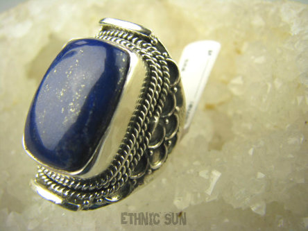 bpe6471 Orientalny duży Pierścień granatowy Lapis Lazuli - strażnik prawdy i mądrości r.15/ r.16 Srebro 925 #