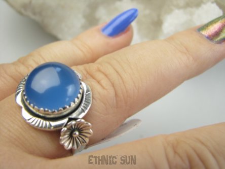 bpe9478 Niebiańska Piękność Delikatny Pierścień Pierścionek CHALCEDON czakra gardła (TARCZYCA) r.19 Srebro 925 #