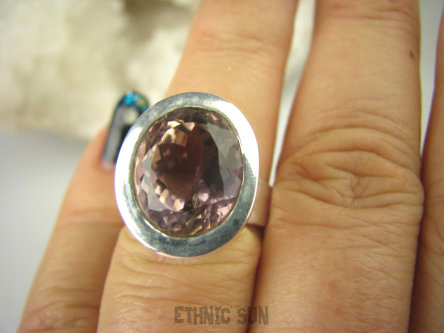 bpee3534 Rzadkość DWUBARWNY PIERŚCIEŃ RZADKI Fioletowo Złoty AMETRYN - r.14/ r.15 Srebro 925 #