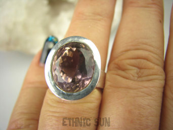 bpee3534 Rzadkość DWUBARWNY PIERŚCIEŃ RZADKI Fioletowo Złoty AMETRYN - r.14/ r.15 Srebro 925 #