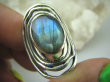 bpee3276 Piękny Pierścień szlifowany Zielony Niebieski Wielobarwny Labradoryt Spektrolit - kamień Zorzy Polarnej r.16 lśniące Srebro 925 # - 2