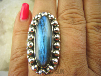 bpe7764 Czarodziejsko Piękny Orientalny Pierścień Labradoryt Spektrolit - kamień Zorzy Polarnej r.19/ r.20 Srebro 925 #