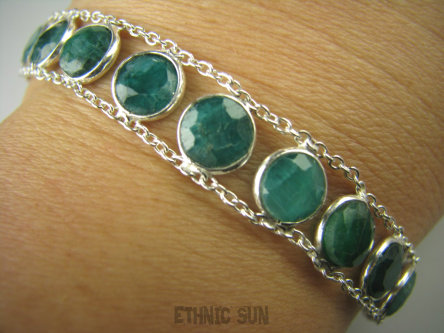 bb3075 Delikatna Dwustronna Bransoleta SZMARAGD INDYJSKI 11 sztuk SZMARAGD - kamień miłości Srebro 925 