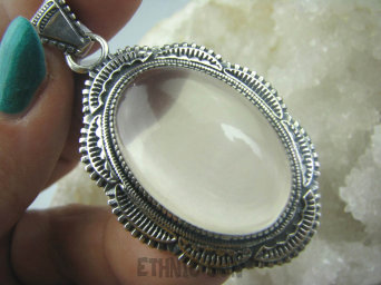 bwe2648 Piękny Długi 5.7 cm Wisior Kwarc Różowy - kamień mocnego serca Maroko, Marokańskie Wzornictwo Srebro 925 #