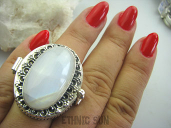 bpe4850 SEKRETNIK Otwierany Duży 28 g Pierścień Pierścionek na DUŻE Zdjęcia lub Marzenia Kamień Księżycowy r.16/ r.17 Srebro 925 #