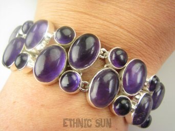 bb3732 XXXL AMETYSTOWA KRÓLOWA  !!!! DWURZĘDOWA Ogromna szeroka 51 gramów !!! WSPANIAŁA Bransoleta Ametyst - kamień mądrości Srebro 925 #