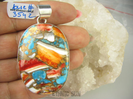 bwe3542 Śliczny Duży 20G Wisior Zawieszka Wielobarwny OSTRYGOWY TURKUS MIEDZIANY Mojave OSTRYGA Muszla złota MIEDZ Srebro 925 #