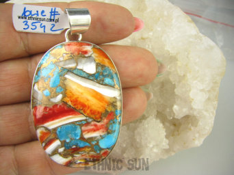 bwe3542 Śliczny Duży 20G Wisior Zawieszka Wielobarwny OSTRYGOWY TURKUS MIEDZIANY Mojave OSTRYGA Muszla złota MIEDZ Srebro 925 #