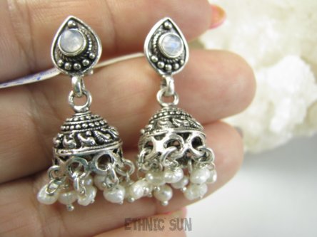 bkee1151 Unikatowe Wzory ORIENTALNE KSIĘŻNICZKI Przepiekne Kolczyki na sztyft Kamień Księżycowy Macica Perłowa Srebro 925