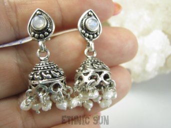bkee1151 Unikatowe Wzory ORIENTALNE KSIĘŻNICZKI Przepiekne Kolczyki na sztyft Kamień Księżycowy Macica Perłowa Srebro 925
