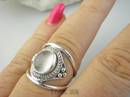 bpe9364 Finezyjny Ażurowy Pierścień Pierścionek podwójna obrączka Kwarcowe Kocie Oko  PRĘGA SWIATŁA r.17 Srebro 925 #