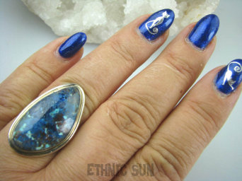 bpe5921Niebiańsko piękna GALAKTYKA Klasyczny Pierścień naturalny AZURYT r.17 Srebro 925 #