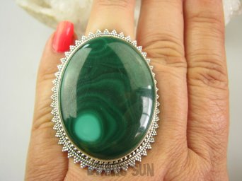 bpe9119 Woow  GENIALNY Olbrzym 4.7 cm / 3.7 cm, 34 gramy !! Cudo! Duży Pierścień Pierścionek Zielony Malachit regulowany r.15, r.16, r.17, r.18 Srebro 925 #