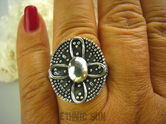 bpe3357 SŁONECZNY KWIAT !!! DUŻY Orientalny Pierścień Cały ze Srebra r.19 Oksydowane SREBRO 925