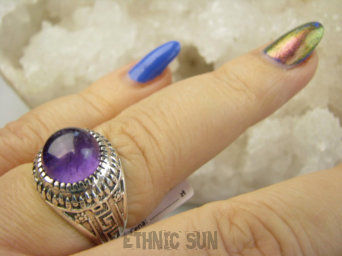 bpe9498 Śliczny Delikatny Pierścień Pierścionek naturalny Ametyst - kamień mądrości r.18 Srebro 925 #