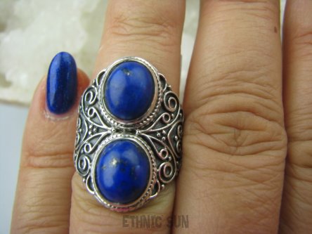 bpe5903 KSIĘŻNA Z EGIPTU  !!! Egzotyczny Masywny Pierścień granatowy Lapis Lazuli - strażnik prawdy i mądrości r.13 Mały Rozmiar Srebro 925 #