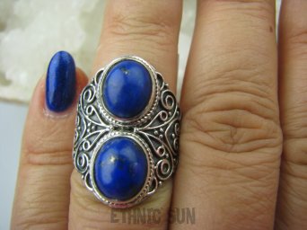 bpe5903 KSIĘŻNA Z EGIPTU  !!! Egzotyczny Masywny Pierścień granatowy Lapis Lazuli - strażnik prawdy i mądrości r.13 Mały Rozmiar Srebro 925 #
