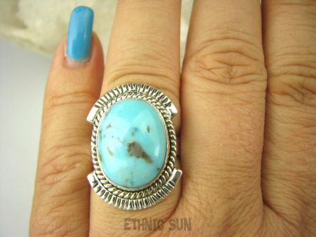 bpe8543 Niezwykły OKAZ Pierścień Pierścionek naturalny TURKUS ARIZONA Turkusy r.18 egzotyczne Srebro 925 #