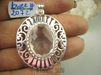 bwee2072 Duży 17 g Ażurowy Wisior z Różowym Kwarcem w orientalnej oprawie Kwarc Różowy - kamień mocnego serca Srebro 925 #