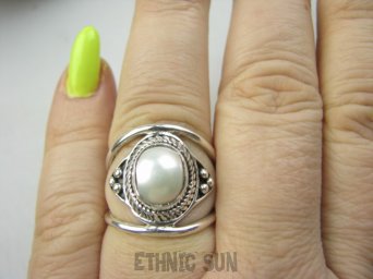 bpee4518 Finezyjny Ażurowy Pierścień Pierścionek podwójna obrączka naturalna Hodowlana Perła Perły r.17 Srebro 925 #