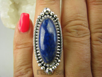 bpe7822 Orientalny Długi Pierścień Królewski Lapis Lazuli - strażnik prawdy i mądrości r.14/ r.15 Srebro 925 #