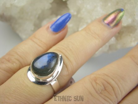 bpe9429 Delikatny Pierścień Pierścionek LABRADORYT Spektrolit - kamień Zorzy Polarnej r.17 SREBRO 925