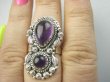 bpe9566 PIĘKNY OKAZ !!! Długi 3.5 cm Pierścień Pierścionek Fioletowy Ametyst - kamień mądrości r.19 Srebro 925 # - 6
