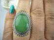 bpe5856 Cudowny Kojący Pierścień Rzadki Zielony Jadeit - kamień młodości r.15 orientalne Srebro 925 # - 2