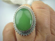 bpe5856 Cudowny Kojący Pierścień Rzadki Zielony Jadeit - kamień młodości r.15 orientalne Srebro 925 # - 5