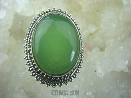 bpe5856 Cudowny Kojący Pierścień Rzadki Zielony Jadeit - kamień młodości r.15 orientalne Srebro 925 #