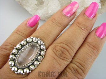 bpe9261 Biżuteria Orientalna !!!! Egzotyczny Pierścień Pierścionek KWARC Różowy Kamień mocnego SERCA r.17 Srebro 925 #