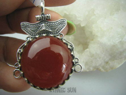 bwe2795 Cudo Niesamowity Wisior Czerwony ONYKS -  SERCE, EGZEMY, PAMIĘĆ , Maroko Srebro 925 Marokańskie Wzornictwo #