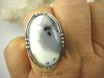 bpe7130 ŚNIEŻNY ZIMOWY KRAJOBRAZ !!! Przepiękny Pierścień AGAT DENDRYTOWY r.19 Srebro 925 #