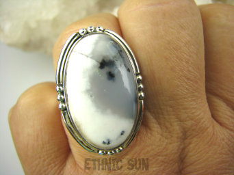 bpe7130 ŚNIEŻNY ZIMOWY KRAJOBRAZ !!! Przepiękny Pierścień AGAT DENDRYTOWY r.19 Srebro 925 #