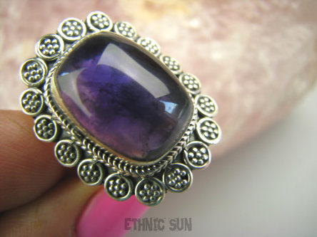 bpe4579 Orientalny Delikatny Pierścień naturalny AMETYST - kamień odwagi r.16 Srebro 925 #