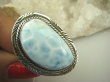 bpe7953 PIĘKNY OKAZ !!! Pierścień RZADKI Anielski kamień Błękitny LARIMAR - stawy, serce, lęki , otwiera czakrę gardła r.19 Srebro 925 # - 7